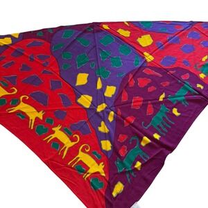 Vintage Chacok Scarf France Memphis Style Dog Print Large Triangle 86x54